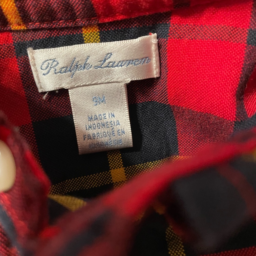 Ralph Lauren size 9 months longsleeved, button-down shirt-red, yellow & black 🌻 - Picture 2 of 5